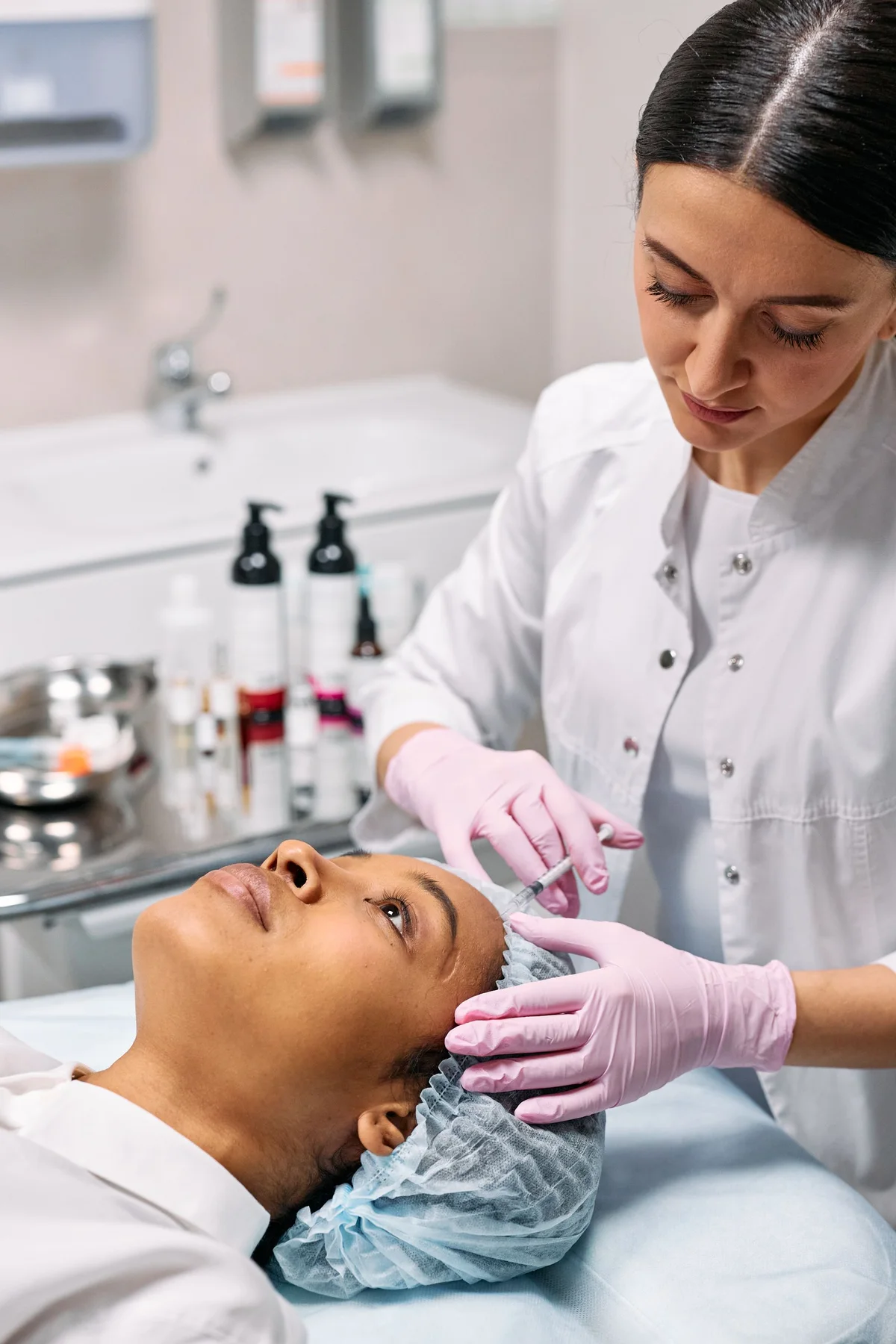 Non-graphic cosmetic lip treatment in a professional setting